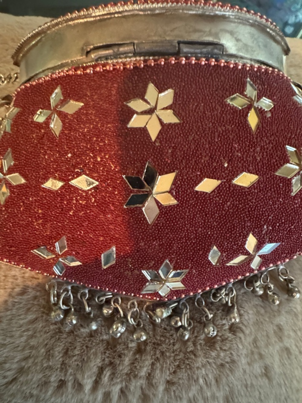 Red Beaded Evening Clutch with Silver Accents - Picture 12 of 13